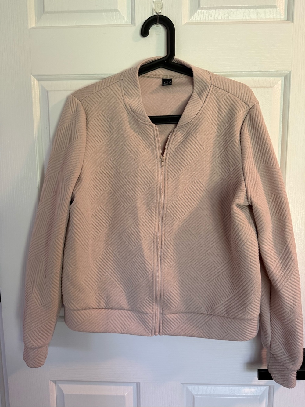 SHEIN Quilted Zip-Front Bomber Jacket in Blush Pink